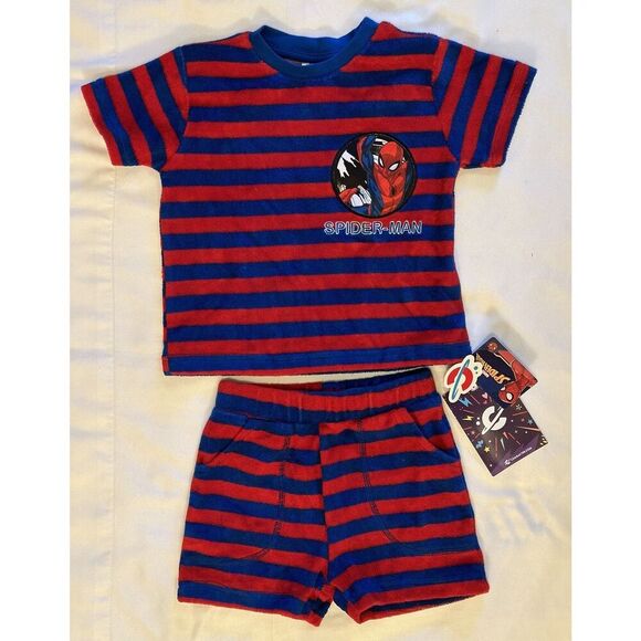 Marvel Spider-Man Kids Outfit Matching Striped Set Size 2T NEW - Picture 1 of 3